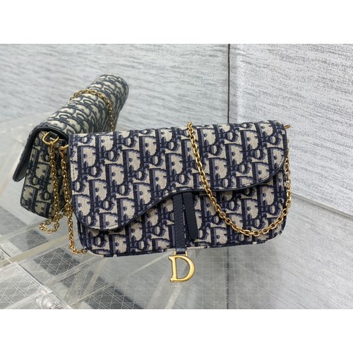 디올 새들 오블리크 캔버스 체인 WOC 블루 미니 체인백 Dior Saddle Oblique Canvas Chain WOC Blue Mini Chain Bag 2045 21.5cm