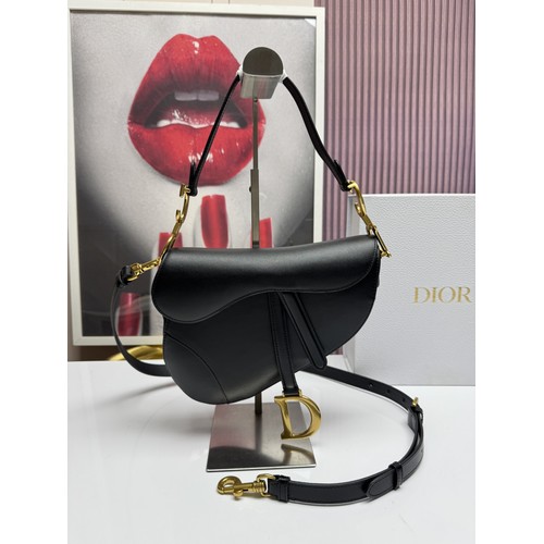 디올 새들 레더 CD로고 라지 숄더백 Dior Saddle Leather CD Logo Black Large Shoulder Bag 24cm