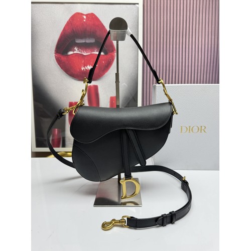 디올 새들 레더 CD로고 라지 숄더백 Dior Saddle Leather CD Logo Black Large Shoulder Bag 24cm