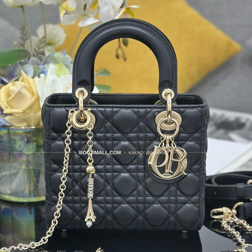 디올 레이디디올 램스킨 카나쥬 블랙 미니 체인 토트백 Dior Lady Dior Lambskin Cannage Black Mini Chain Tote Bag M0638 20cm
