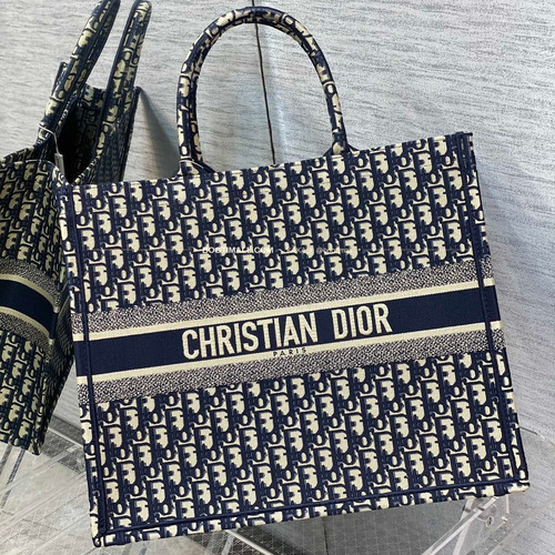 디올 오블리크 자수 캔버스 블루 라지 토트백 Dior Oblique Embroidered Canvas Blue Large Tote Bag 8001 42cm