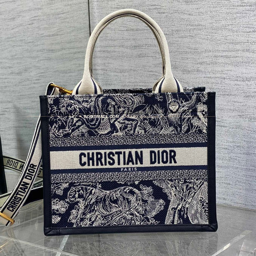 디올 오블리크 자수 캔버스 스트랩 스몰 토트백 Dior Oblique Embroidered Canvas Strap Small Tote Bag 26cm