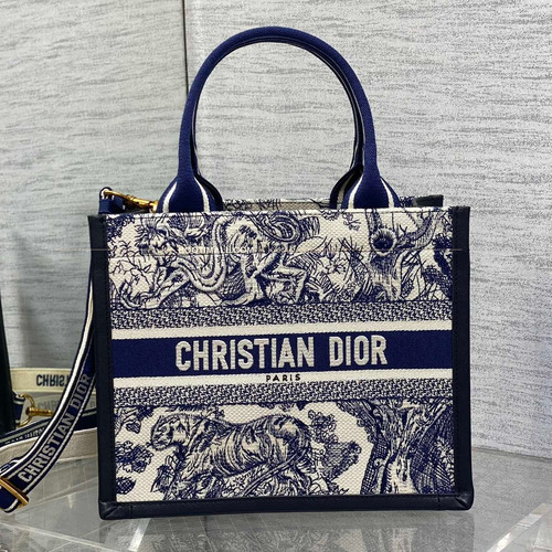 디올 오블리크 자수 캔버스 스트랩 스몰 토트백 Dior Oblique Embroidered Canvas Strap Small Tote Bag 26cm