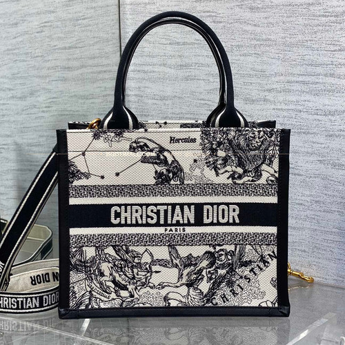 디올 오블리크 자수 캔버스 스트랩 스몰 토트백 Dior Oblique Embroidered Canvas Strap Small Tote Bag 26cm