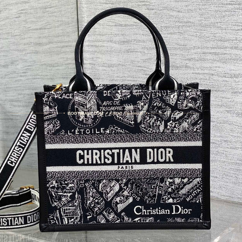 디올 오블리크 자수 캔버스 스트랩 스몰 토트백 Dior Oblique Embroidered Canvas Strap Small Tote Bag 26cm