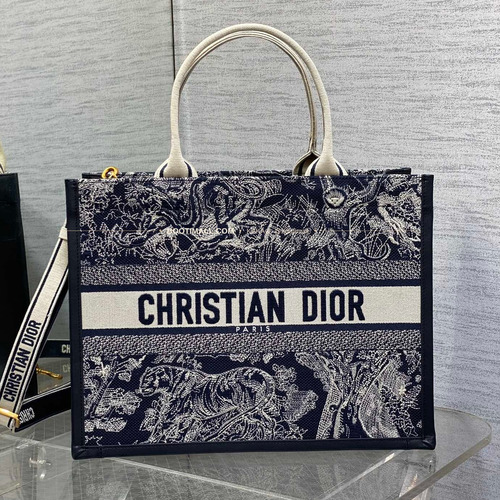 디올 오블리크 자수 캔버스 스트랩 미디엄 토트백 Dior Oblique Embroidered Canvas Strap Medium Tote Bag 36cm