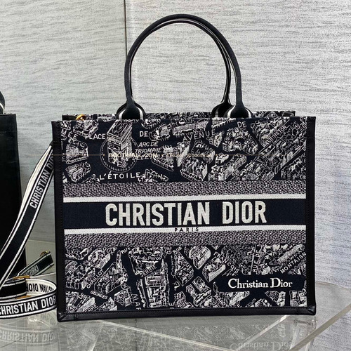 디올 오블리크 자수 캔버스 스트랩 미디엄 토트백 Dior Oblique Embroidered Canvas Strap Medium Tote Bag 36cm