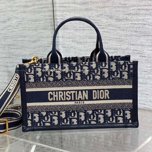디올 오블리크 자수 캔버스 스트랩 스몰 토트백 Dior Oblique Embroidered Canvas Strap Small Tote Bag 27cm