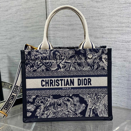 디올 오블리크 자수 캔버스 스트랩 스몰 토트백 Dior Oblique Embroidered Canvas Strap Small Tote Bag 26cm