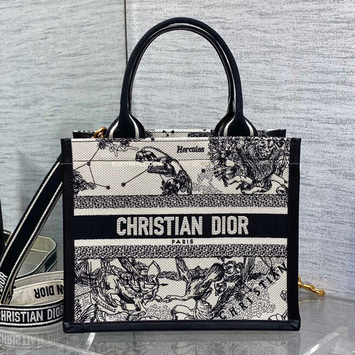 디올 오블리크 자수 캔버스 스트랩 스몰 토트백 Dior Oblique Embroidered Canvas Strap Small Tote Bag 26cm