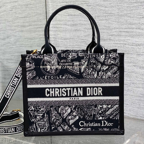 디올 오블리크 자수 캔버스 스트랩 스몰 토트백 Dior Oblique Embroidered Canvas Strap Small Tote Bag 26cm