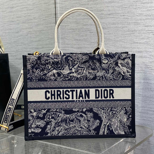 디올 오블리크 자수 캔버스 스트랩 미디엄 토트백 Dior Oblique Embroidered Canvas Strap Medium Tote Bag 36cm