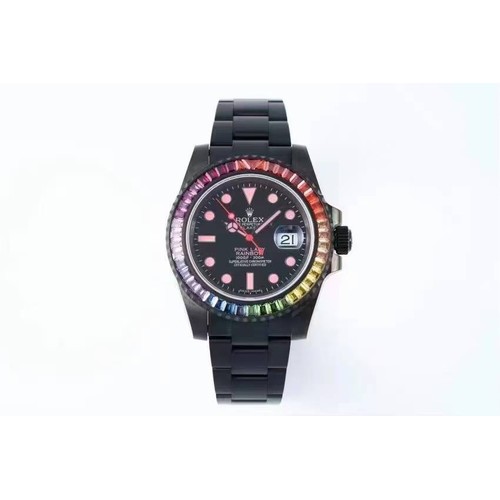 롤렉스 서브마리너 904L스틸 블랙다이얼 레인보우베젤 오토매틱 Rolex Submariner 904L Steel Black Dial Rainbow Bezel Automatic 40mm