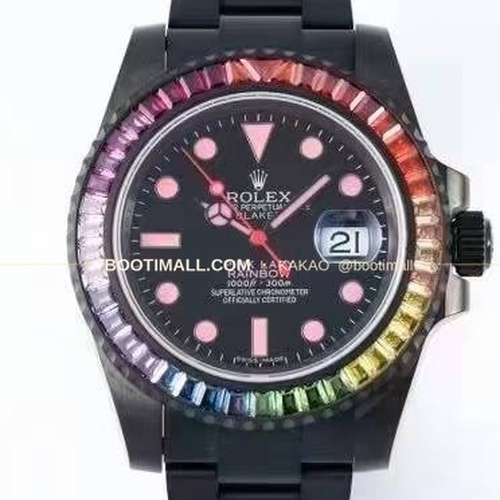 롤렉스 서브마리너 904L스틸 블랙다이얼 레인보우베젤 오토매틱 Rolex Submariner 904L Steel Black Dial Rainbow Bezel Automatic 40mm
