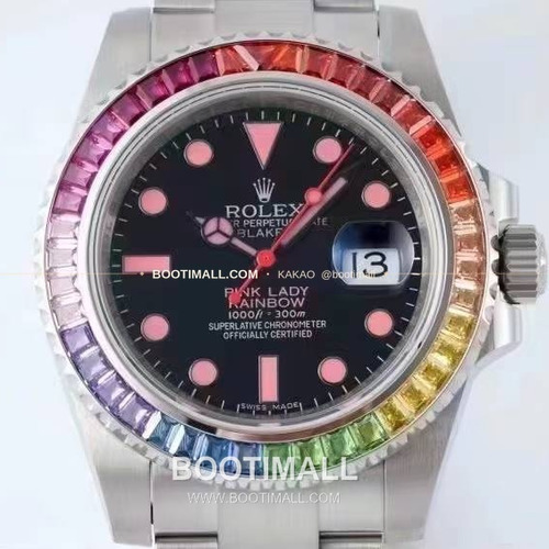 롤렉스 서브마리너 904L스틸 블랙다이얼 레인보우베젤 오토매틱 Rolex Submariner 904L Steel Black Dial Rainbow Bezel Automatic 40mm