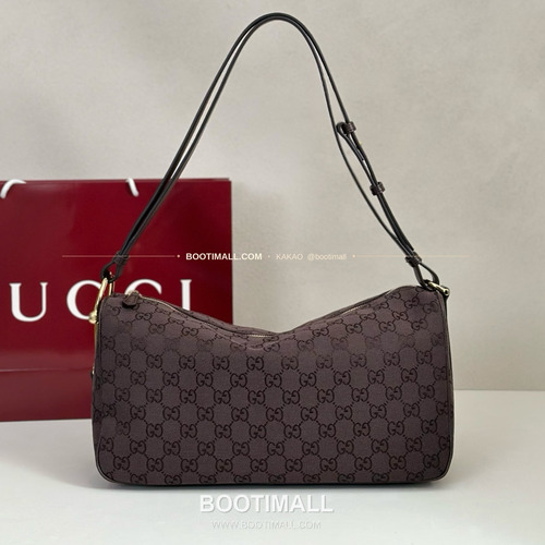 구찌 다크브라운 캔버스 레더 트림 구조 토트백 Gucci Dark Brown Canvas Leather Trim Structured Tote Bag 862530 38cm