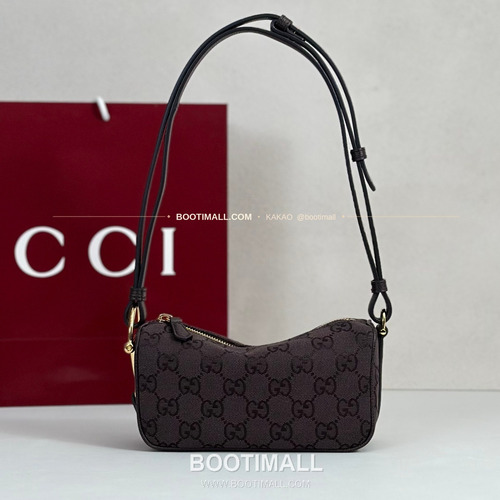 구찌 다크브라운 캔버스 레더 트림 미니 숄더백 Gucci Dark Brown Canvas Leather Trim Mini Shoulder Bag 860784 19.5cm