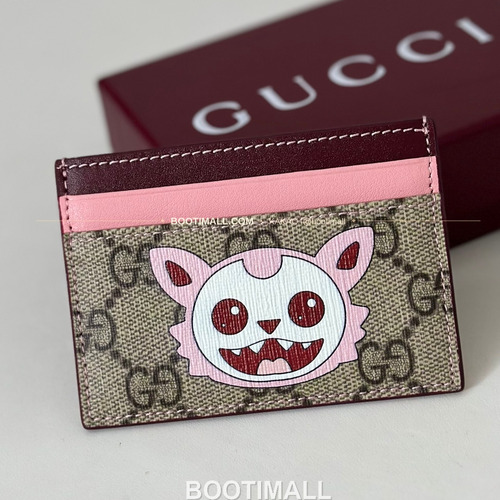 구찌 핑크 프린트 코팅 캔버스 Clumsy 캐릭터 미니 카드 지갑 Gucci Pink Print Coated Canvas Clumsy Character Mini Card Wallet 855373 10cm