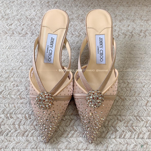 지미추 2026 메쉬 크리스탈 버클 포인티드토 블랙 샌들 Jimmy Choo 2026 Mesh Crystal Buckle Pointed Toe Black Sandals 9.5cm