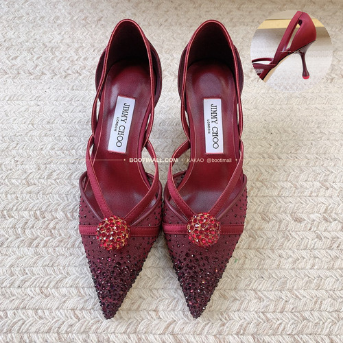 지미추 2026 메쉬 크리스탈 버클 포인티드토 블랙 샌들 Jimmy Choo 2026 Mesh Crystal Buckle Pointed Toe Black Sandals 9.5cm