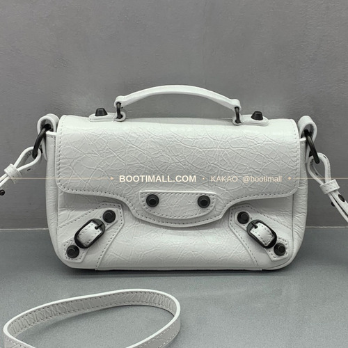 발렌시아가 르 시티 미니 크랙 레더 화이트 숄더 크로스백 Balenciaga Le City Mini Crack Leather White Shoulder Crossbody Bag 8100# 20cm