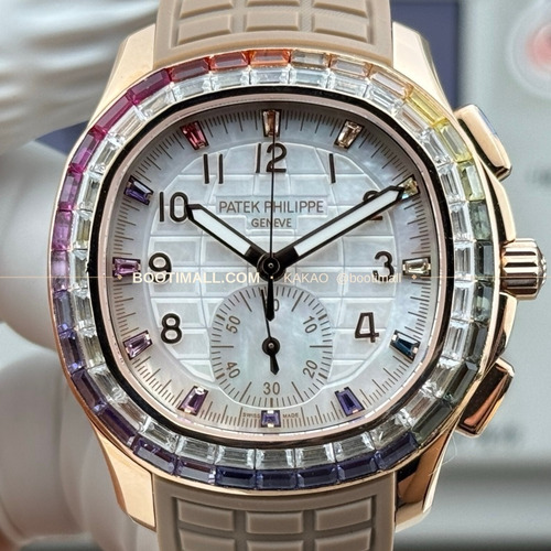 파텍필립 아쿠아넛 루체 로즈골드 레인보우 다이아 크로노그래프 오토매틱 Patek Philippe Aquanaut Luce Rose Gold Rainbow Diamond Chronograph Automatic 7968 39.9mm