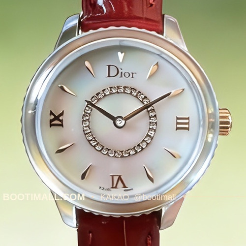 디올 몽테뉴 VIII 스틸 버건디 다이얼 쿼츠 Dior Montaigne VIII Steel Burgundy Dial Quartz 33mm