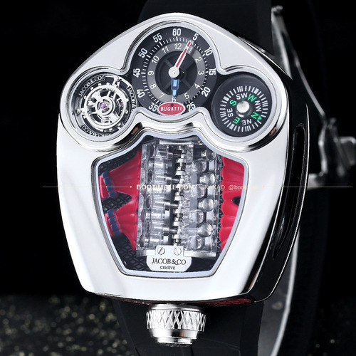 제이콥앤코 부가티 투르비용 W16 엔진 스켈레톤 오토매틱 Jacob & Co Bugatti Tourbillon W16 Engine Skeleton Automatic 55mm