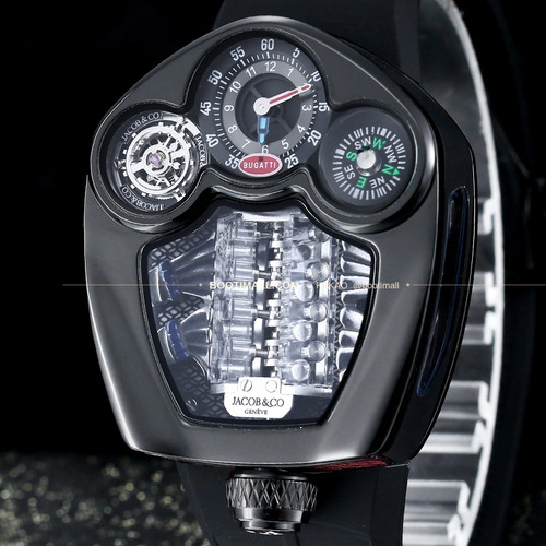 제이콥앤코 부가티 투르비용 W16 엔진 스켈레톤 오토매틱 Jacob & Co Bugatti Tourbillon W16 Engine Skeleton Automatic 55mm