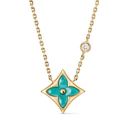 루이비통 모노그램 플라워 아마조나이트 V 골드 네크리스 Louis Vuitton Monogram Flower Amazonite V Gold Necklace