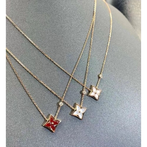 루이비통 모노그램 플라워 레드 카넬리언 V 골드 네크리스 Louis Vuitton Monogram Flower Red Carnelian V Gold Necklace