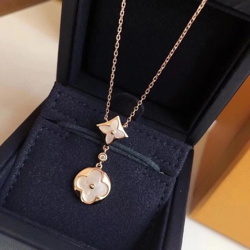 루이비통 모노그램 더블 플라워 V 골드 자개 다이아 네크리스 Louis Vuitton Monogram Double Flower V Gold Mother of Pearl Diamond Necklace