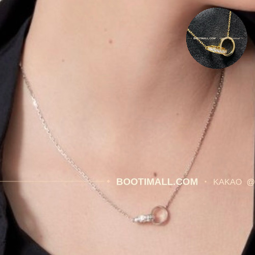 까르띠에 더블 링 다이아 팬던트 V 골드 네크리스 Cartier Double Ring Diamond Pendant V Gold Necklace 5140210