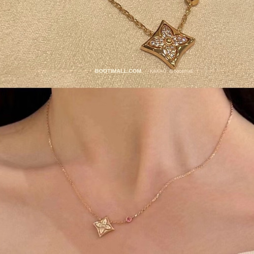루이비통 모노그램 다이아 핑크 다이아 V 골드 네크리스 Louis Vuitton Monogram Diamond Pink Diamond V Gold Necklace