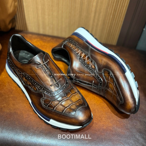 벨루티 소가죽 악어가죽 파티나 스니커즈 Berluti Calfskin Crocodile Leather Patina Black Sneakers