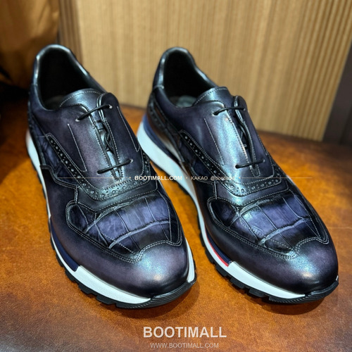 벨루티 소가죽 악어가죽 파티나 스니커즈 Berluti Calfskin Crocodile Leather Patina Black Sneakers