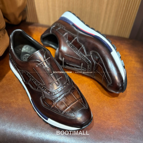 벨루티 소가죽 악어가죽 파티나 스니커즈 Berluti Calfskin Crocodile Leather Patina Black Sneakers