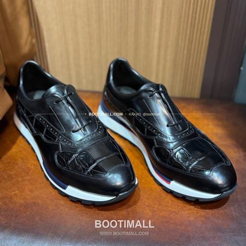 벨루티 소가죽 악어가죽 파티나 스니커즈 Berluti Calfskin Crocodile Leather Patina Black Sneakers