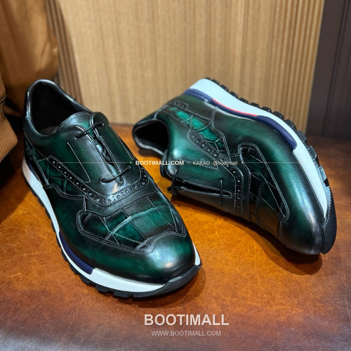 벨루티 소가죽 악어가죽 파티나 스니커즈 Berluti Calfskin Crocodile Leather Patina Black Sneakers