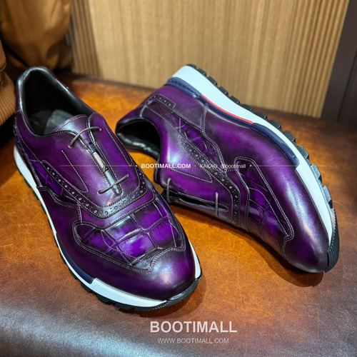 벨루티 소가죽 악어가죽 파티나 스니커즈 Berluti Calfskin Crocodile Leather Patina Black Sneakers