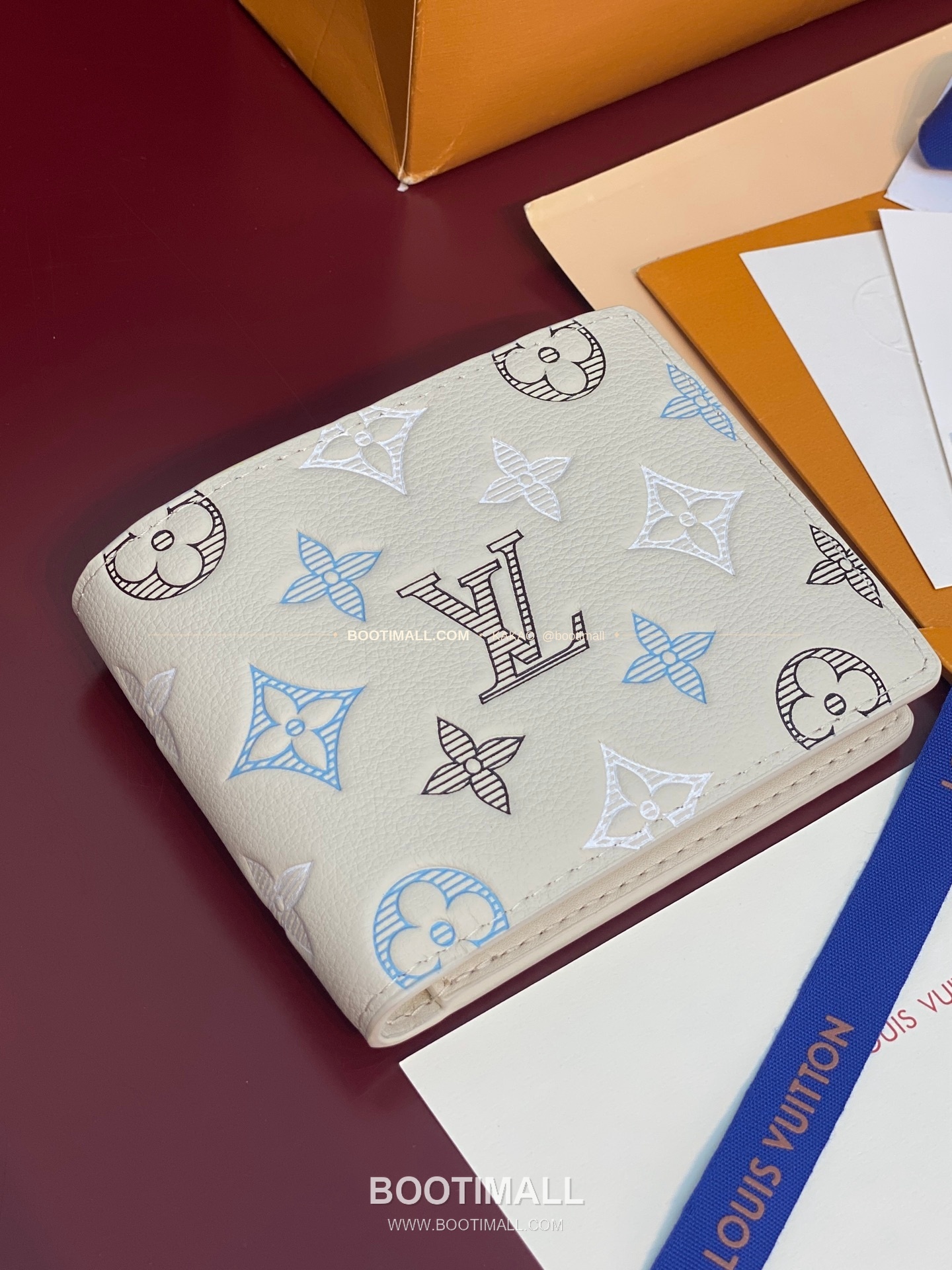 루이비통 멀티플 월렛 모노그램 섀도우 레더 네이비 화이트 반지갑 Louis Vuitton Multiple Wallet Monogram Shadow Leather Navy White Bifold Wallet M29137 11.5cm 4