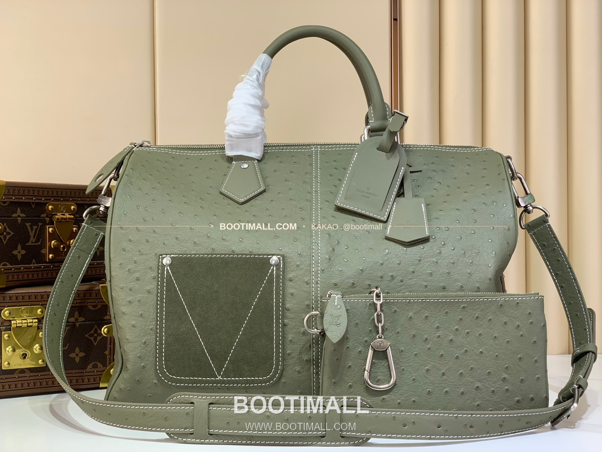루이비통 스피디 반둘리에 40 모노그램 레더 오스트리치 엠보스 그린 더플백 Louis Vuitton Speedy Bandouliere 40 Monogram Leather Ostrich Embossed Green Duffle Bag M89113 40cm 6