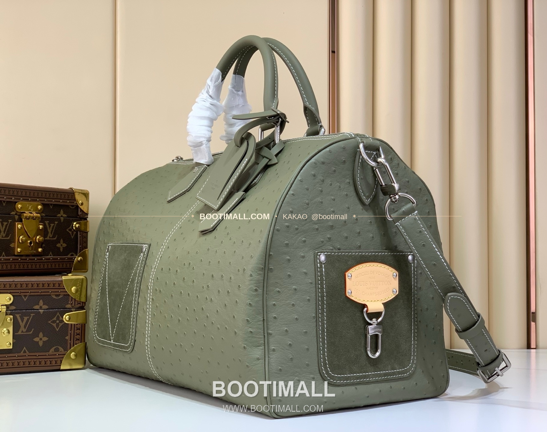 루이비통 스피디 반둘리에 40 모노그램 레더 오스트리치 엠보스 그린 더플백 Louis Vuitton Speedy Bandouliere 40 Monogram Leather Ostrich Embossed Green Duffle Bag M89113 40cm 7