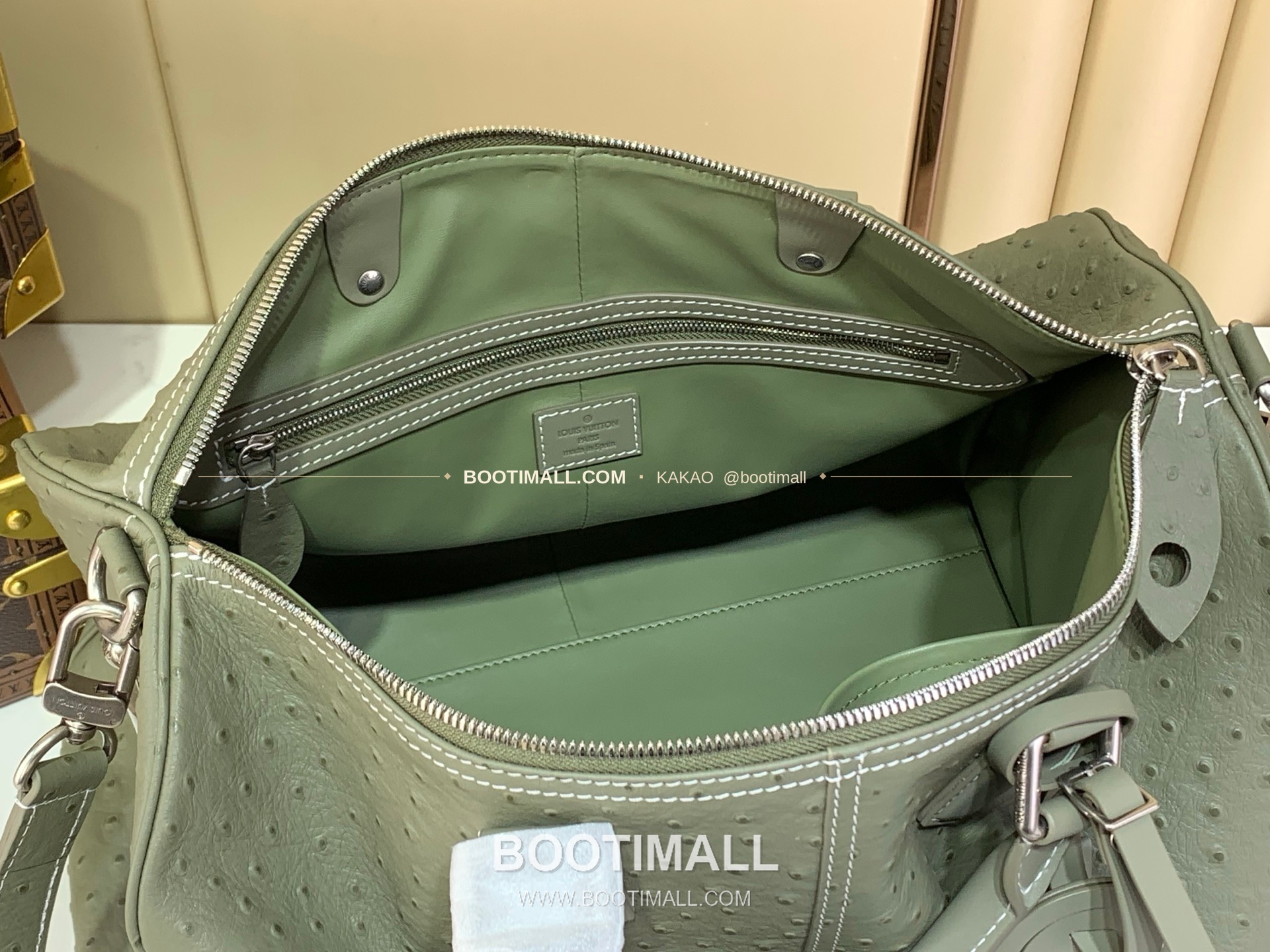 루이비통 스피디 반둘리에 40 모노그램 레더 오스트리치 엠보스 그린 더플백 Louis Vuitton Speedy Bandouliere 40 Monogram Leather Ostrich Embossed Green Duffle Bag M89113 40cm 14