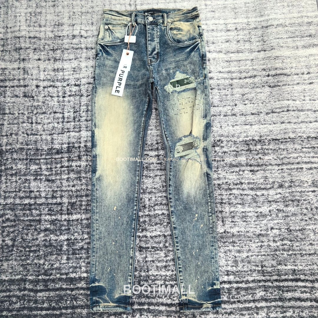 퍼플브랜드 코튼 디스트레스 슬림핏 남성 데님 팬츠 PURPLE BRAND Cotton Distressed Slim Fit Denim Pants PU2023008400 1