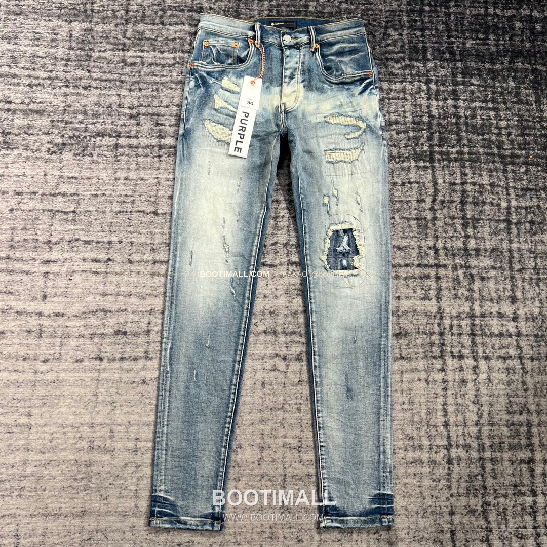 퍼플브랜드 코튼 디스트레스 슬림핏 데님 팬츠 PURPLE BRAND Cotton Distressed Slim Fit Denim Pants PU20232900 1