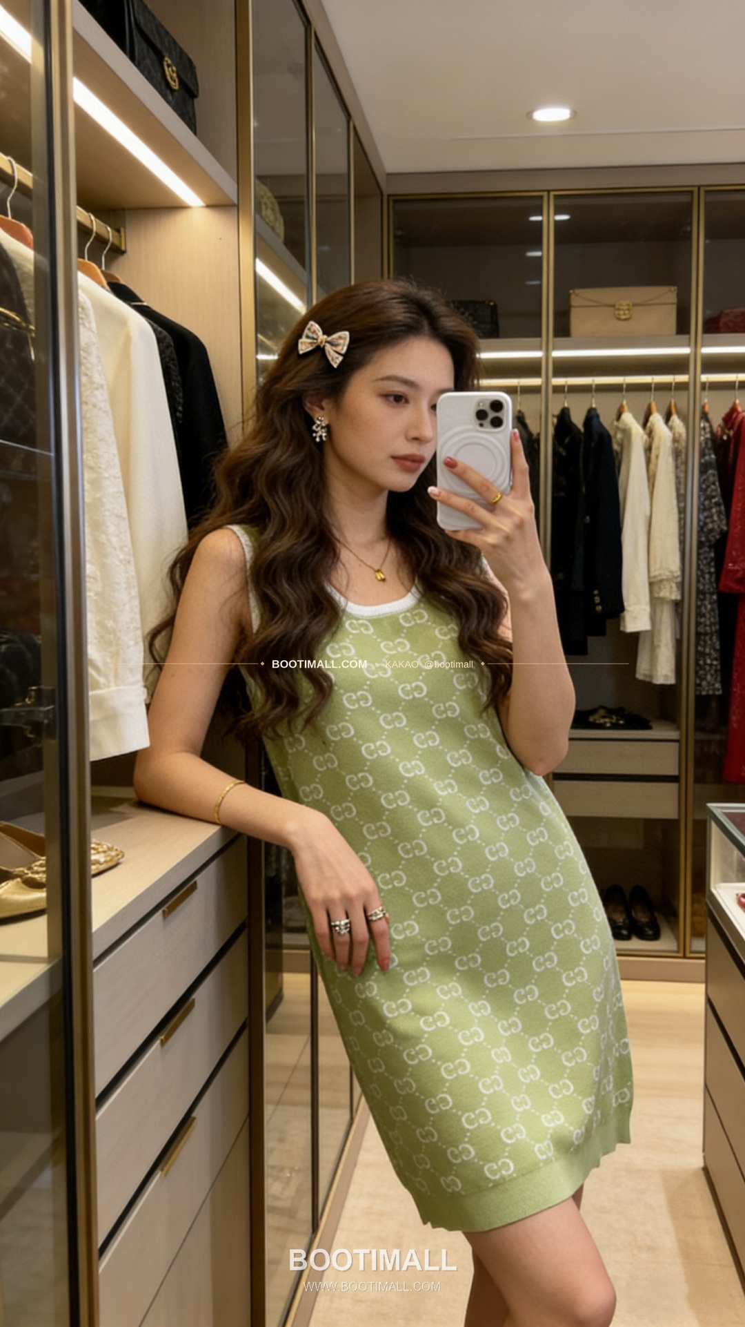 구찌 2026SS GG 자카드 니트 루즈핏 슬리브리스 롱원피스 그린 Gucci 2026 SS GG Jacquard Knit Loose Fit Sleeveless Long Dress Green 3