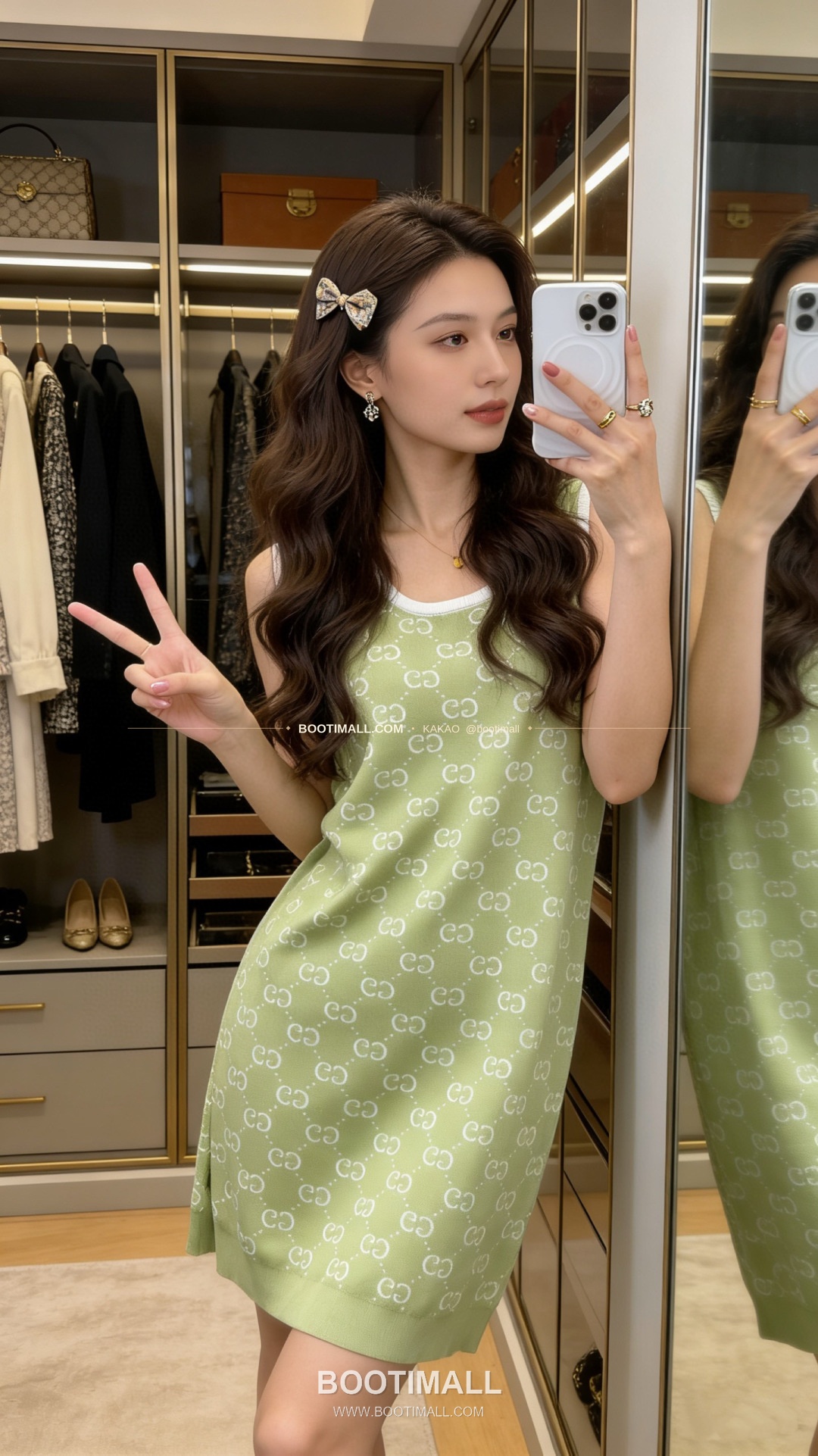 구찌 2026SS GG 자카드 니트 루즈핏 슬리브리스 롱원피스 그린 Gucci 2026 SS GG Jacquard Knit Loose Fit Sleeveless Long Dress Green 4