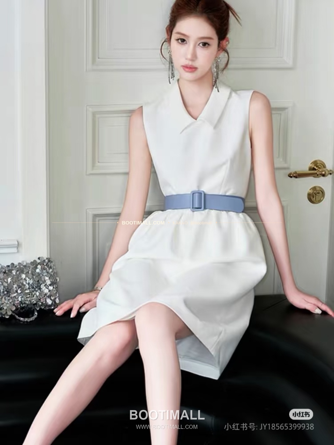 셀린느 2026SS 벨티드 슬리브리스 플레어 미디 원피스 화이트 Celine 2026 SS Belted Sleeveless Flare Midi Dress White 3