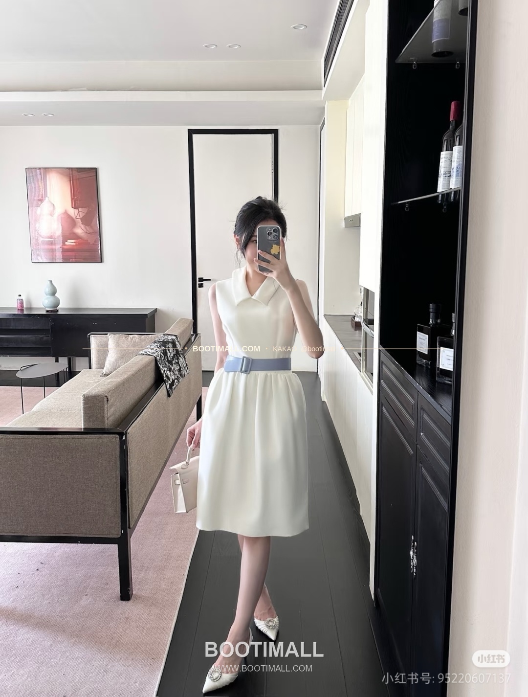 셀린느 2026SS 벨티드 슬리브리스 플레어 미디 원피스 화이트 Celine 2026 SS Belted Sleeveless Flare Midi Dress White 8